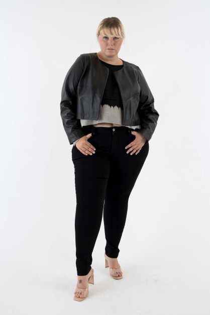 Collarless Black Leather Jacket