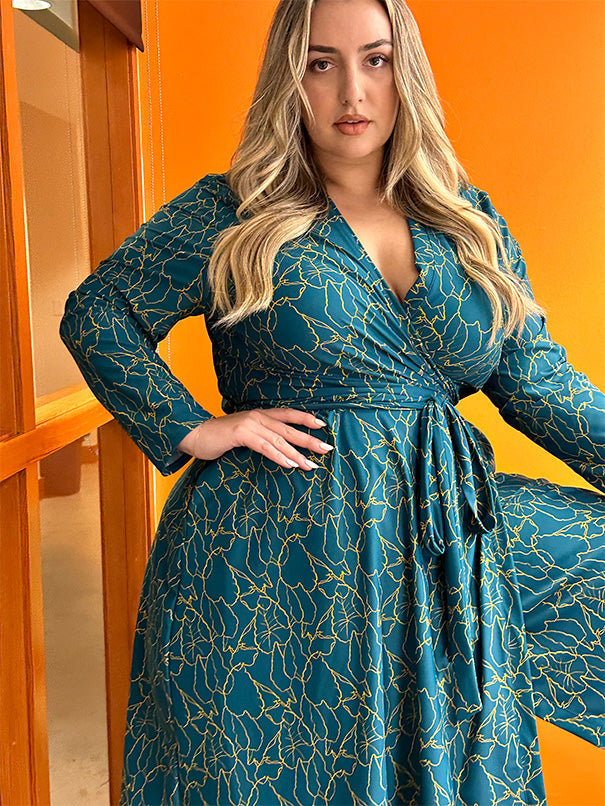 Plus Size Green spandex  wrap dress.