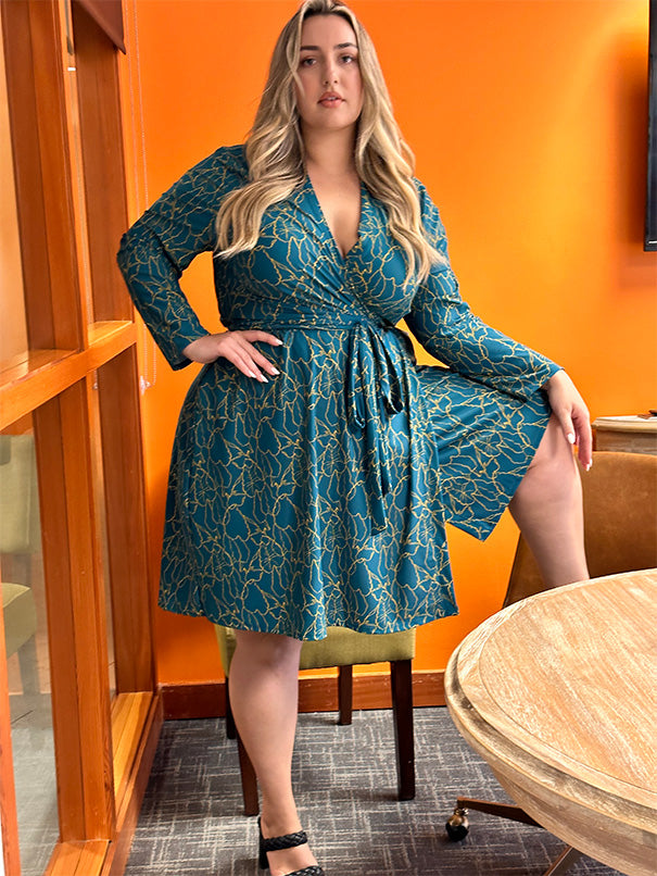 Plus Size Green spandex  wrap dress.