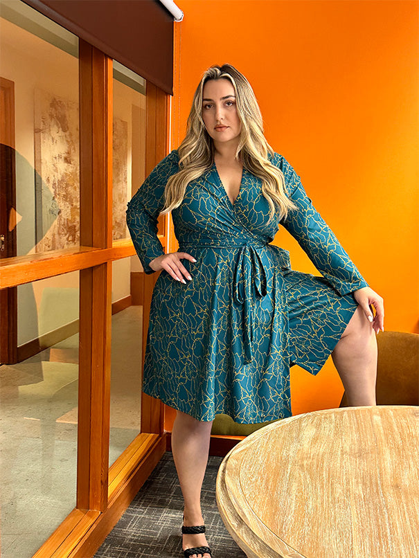 Plus Size Green spandex  wrap dress.